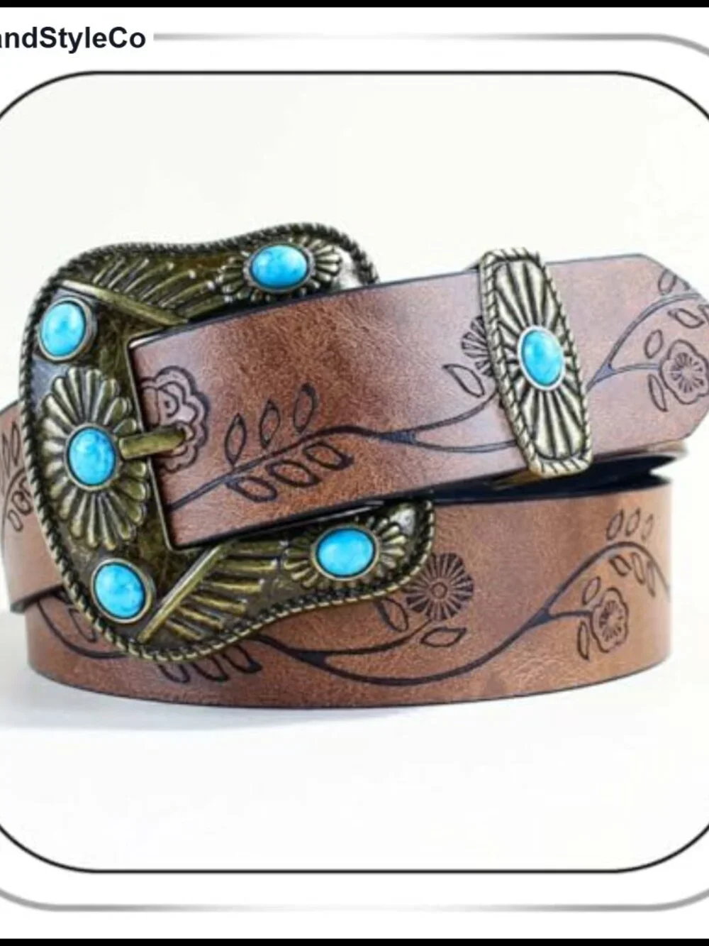 Women's Turquoise Cowgirl Belt PU Leather Western Embossed